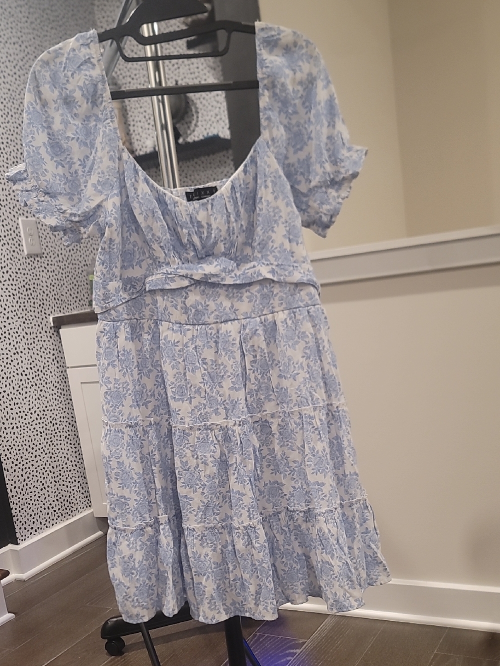 Trixxi Light Blue and White Floral Tiered Mini Dress